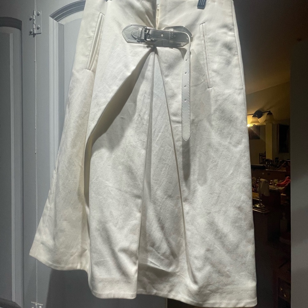Salvatore Ferragamo Cream Midi Wrap Skirt with Tie Front